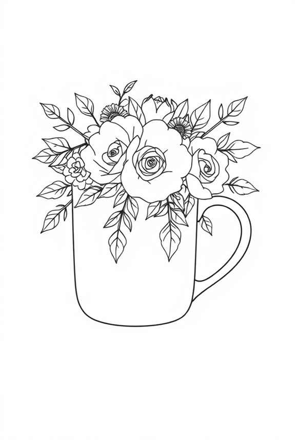 monoline floral coffee mug