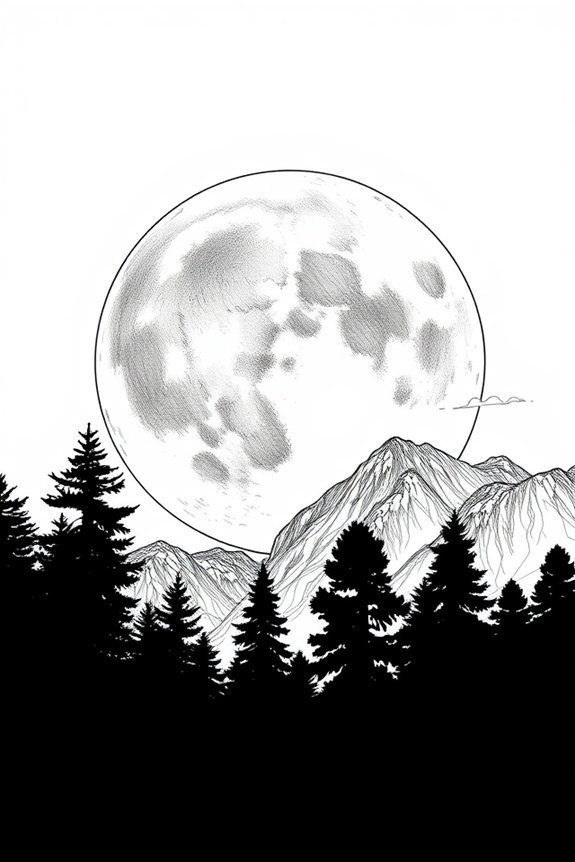 monoline moon silhouette drawing