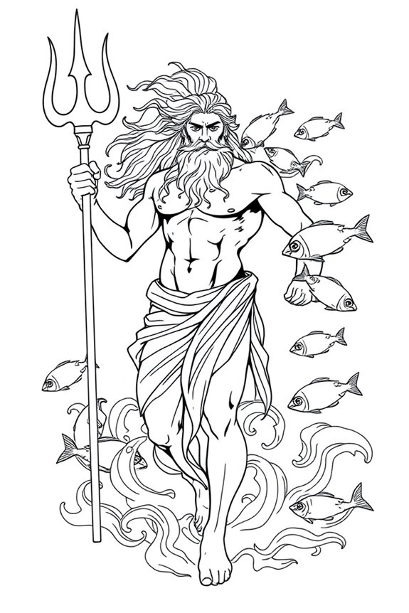 monoline poseidon fish illustration