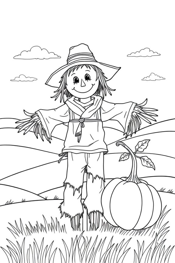 monoline scarecrow and pumpkin