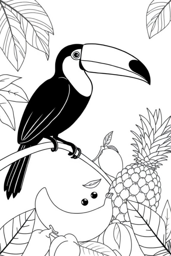 monoline toucan fruit illustration