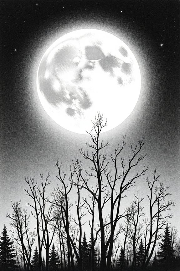 moonlit trees contrast drawing