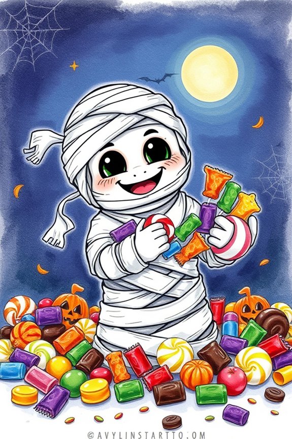 mummy halloween candy drawing