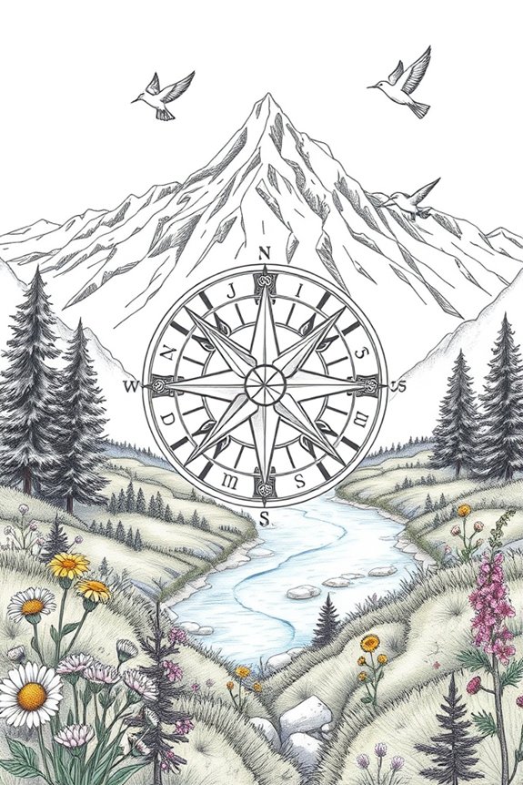 nature inspired compass rose drawing