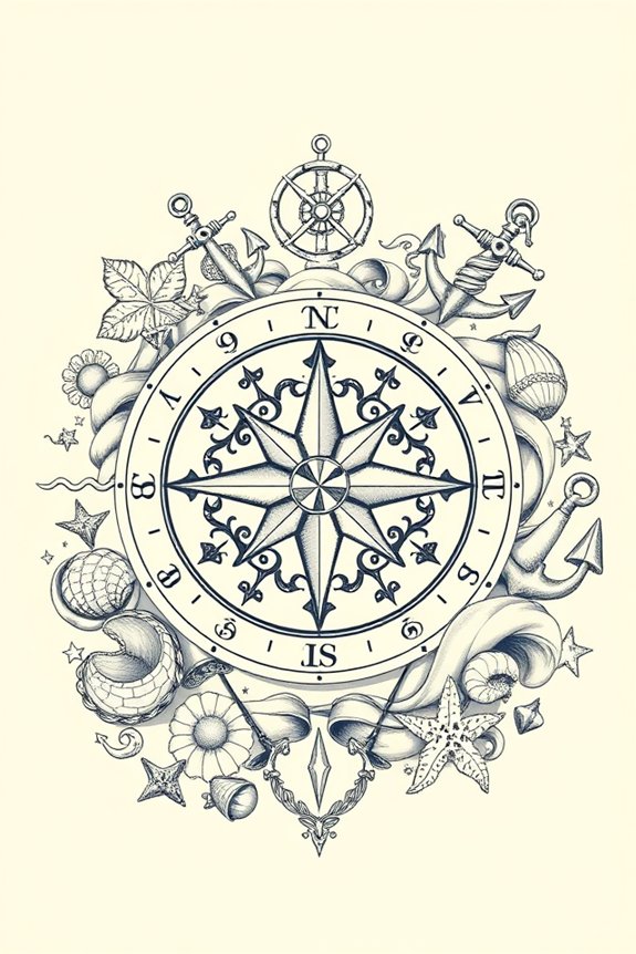 nautical compass rose drawing