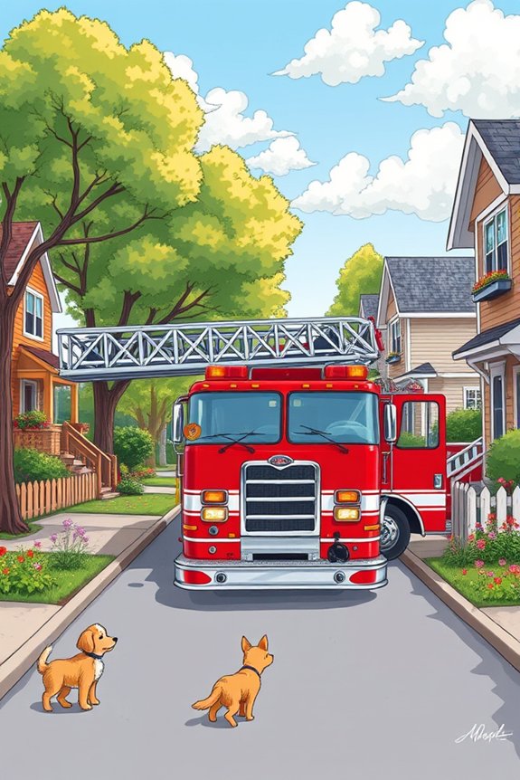 neighborhood fire truck scene