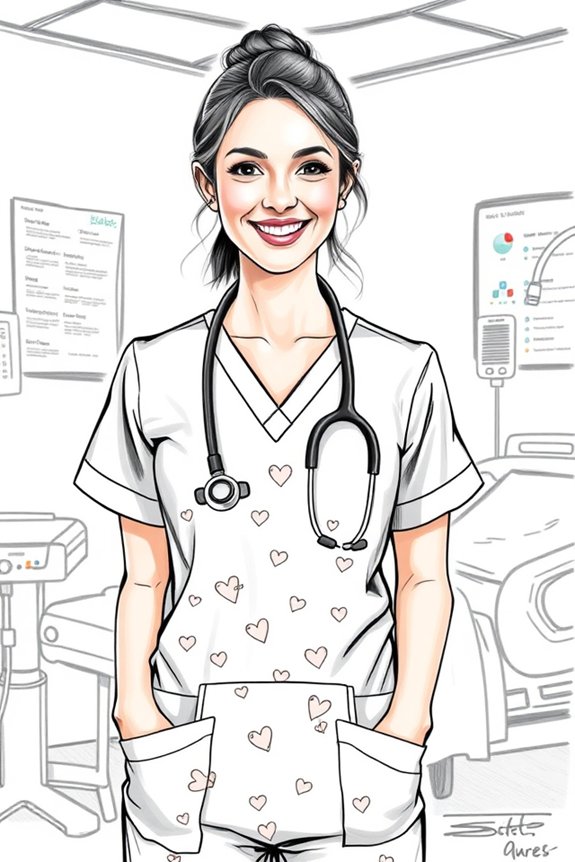 nurse in colorful scrubs