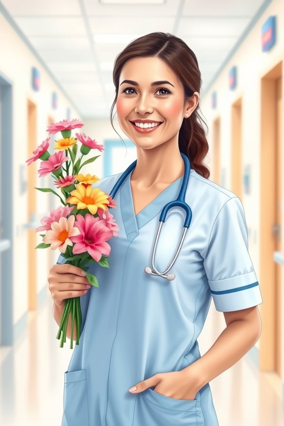nurse with bouquet drawing