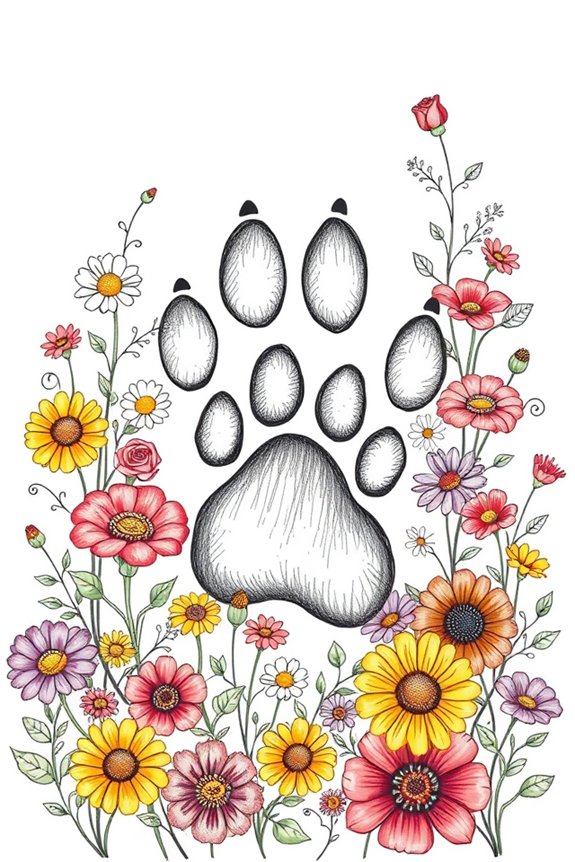 paw prints with flowers
