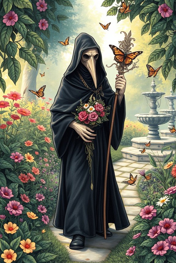 plague doctor in garden