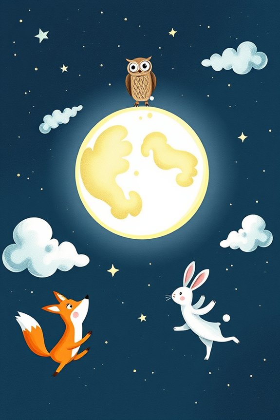 playful animals under moon
