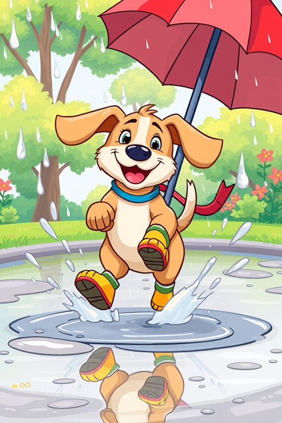 playful cartoon dog rain