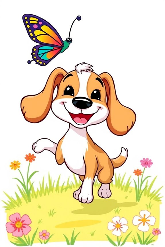 playful dog butterfly chase