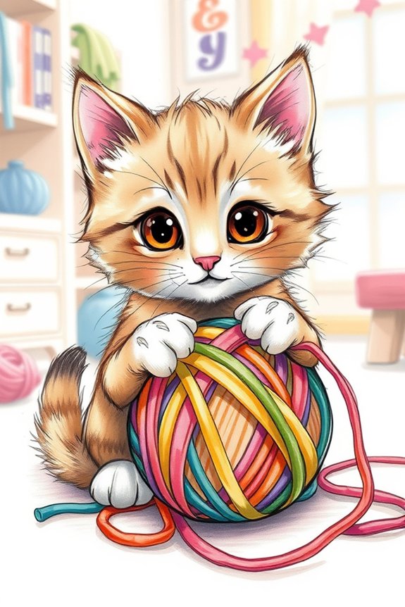 playful kitty yarn sketch