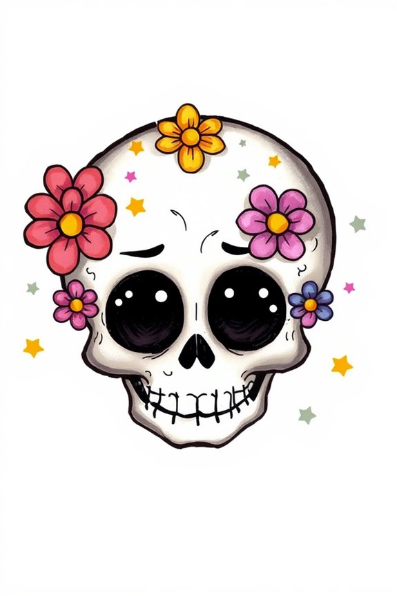 playful skeleton head drawing