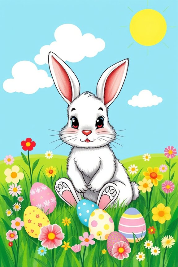 playful spring bunny drawing
