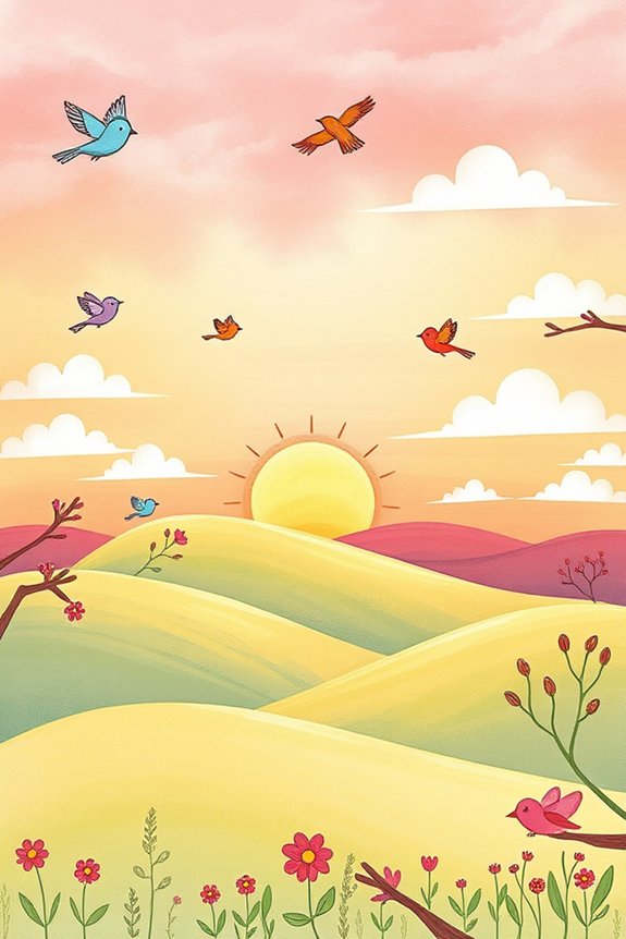 playful sunrise bird drawing