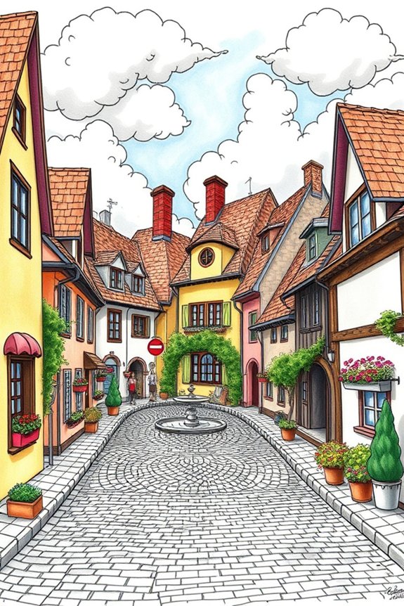 quaint village perspective drawing
