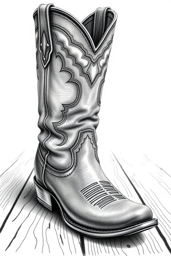realistic cowboy boot drawing
