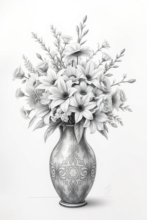 realistic flower vase drawing