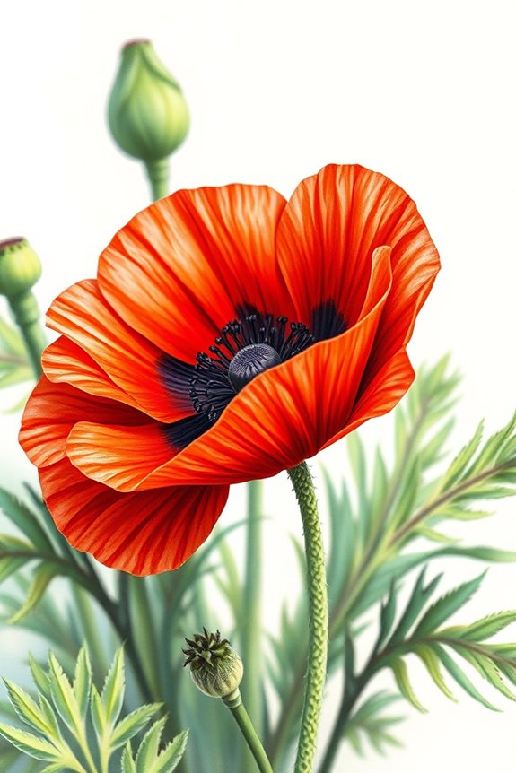 realistic poppy flower drawing
