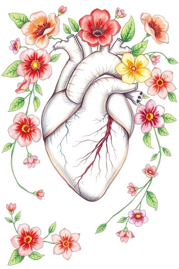 romantic floral heart drawing