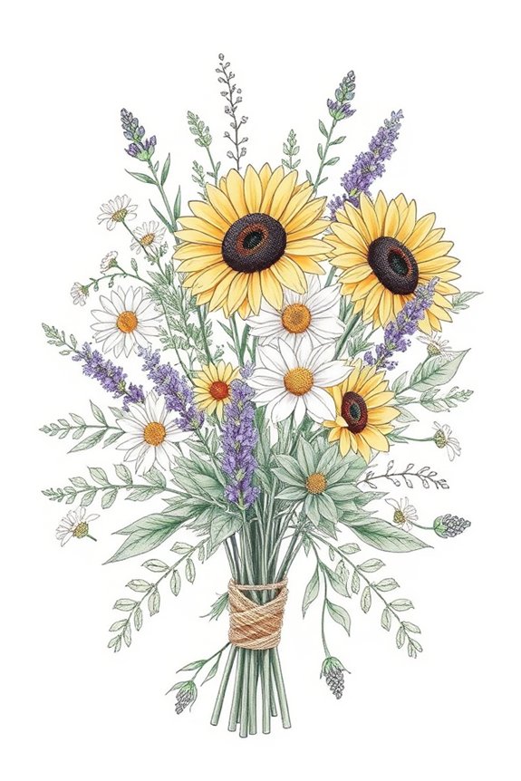 rustic garden bouquet sketch