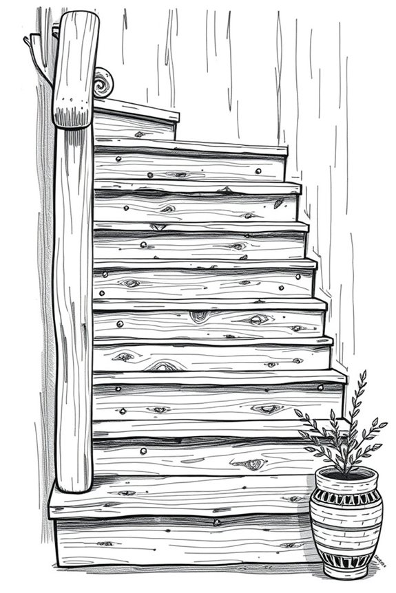 rustic wooden stairs sketch