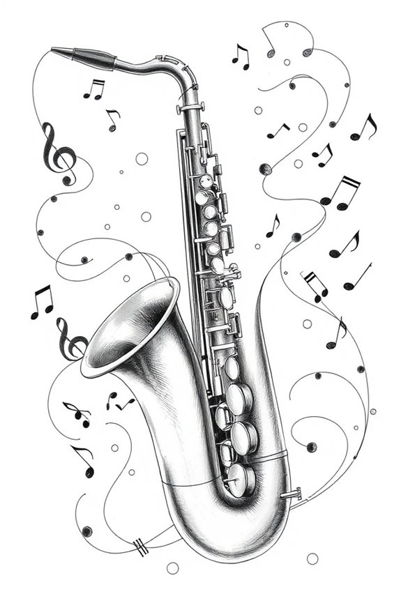 saxophone and musical notes