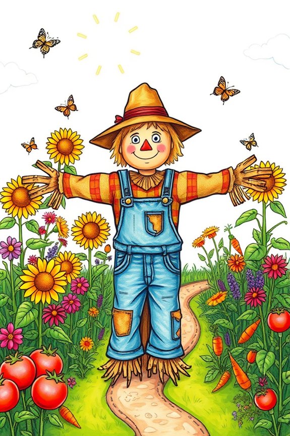 scarecrow vibrant garden drawing