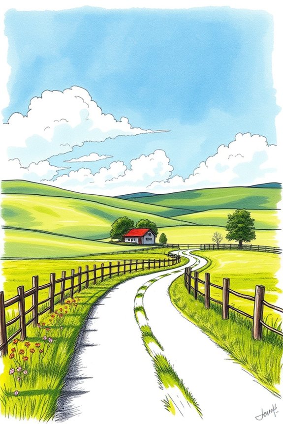serene rural landscape sketch