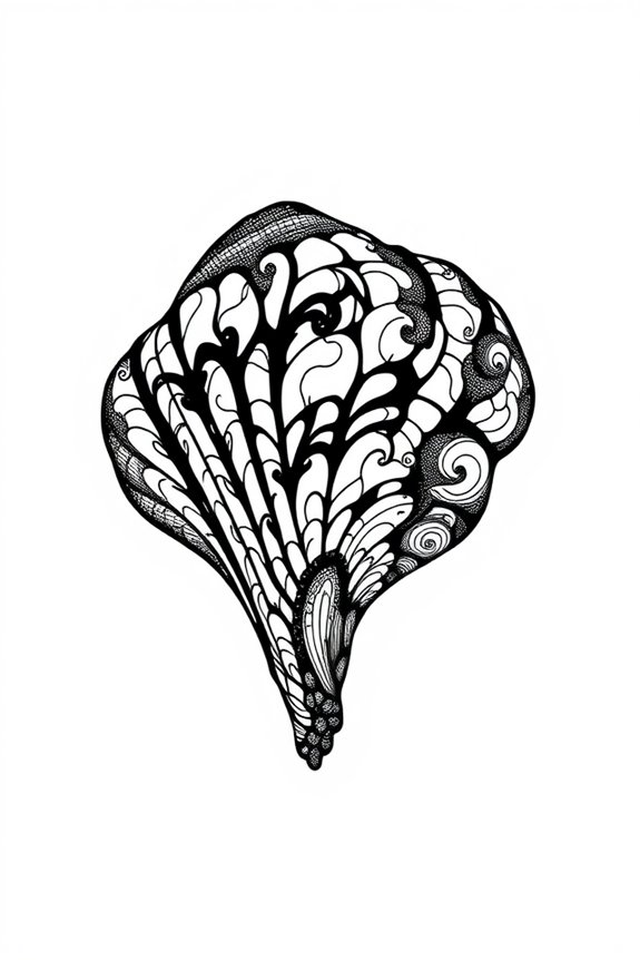 silhouette drawing of seashells