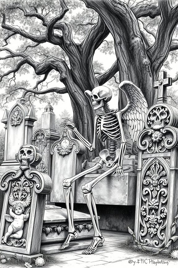 skeleton and statuary contrast