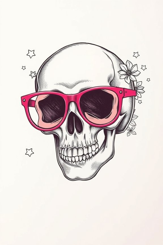 skeleton head glasses drawing