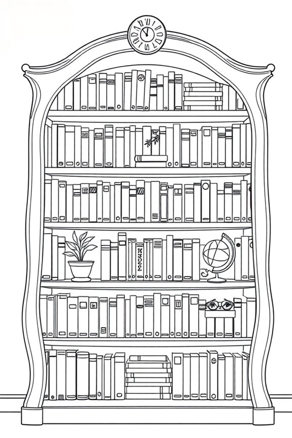 sleek minimalist bookshelf drawing