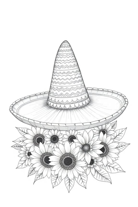 sombrero sketch with flowers