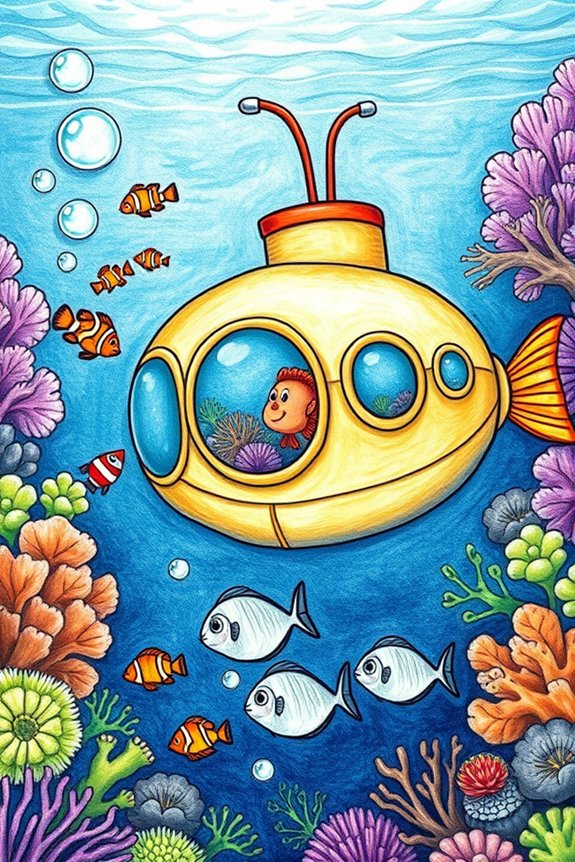 submarine and fish art