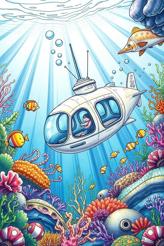 submarine explores vibrant ocean