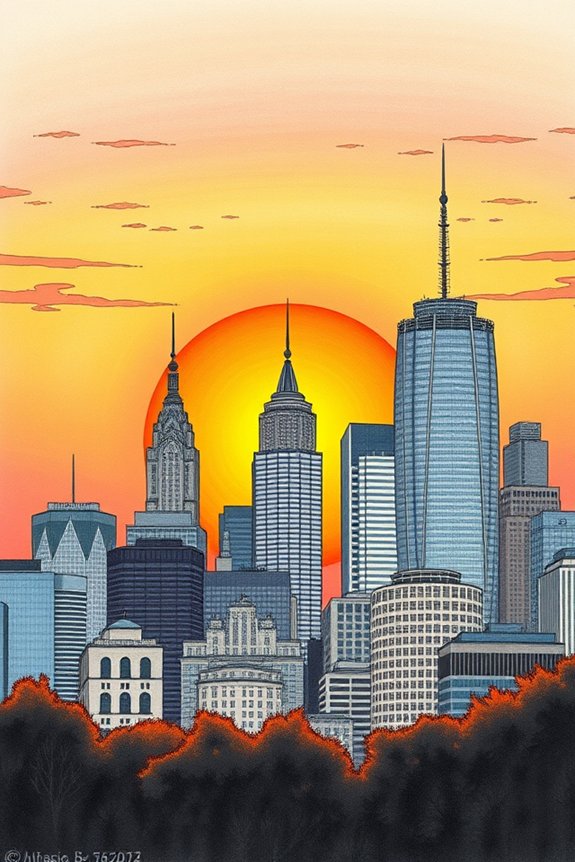 sunrise over urban skyline