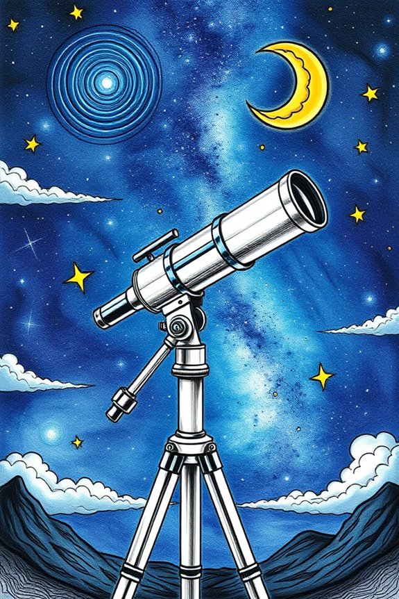 telescope with cosmic backdrop