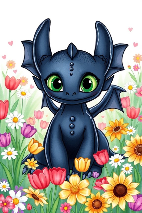 toothless and flower contrast