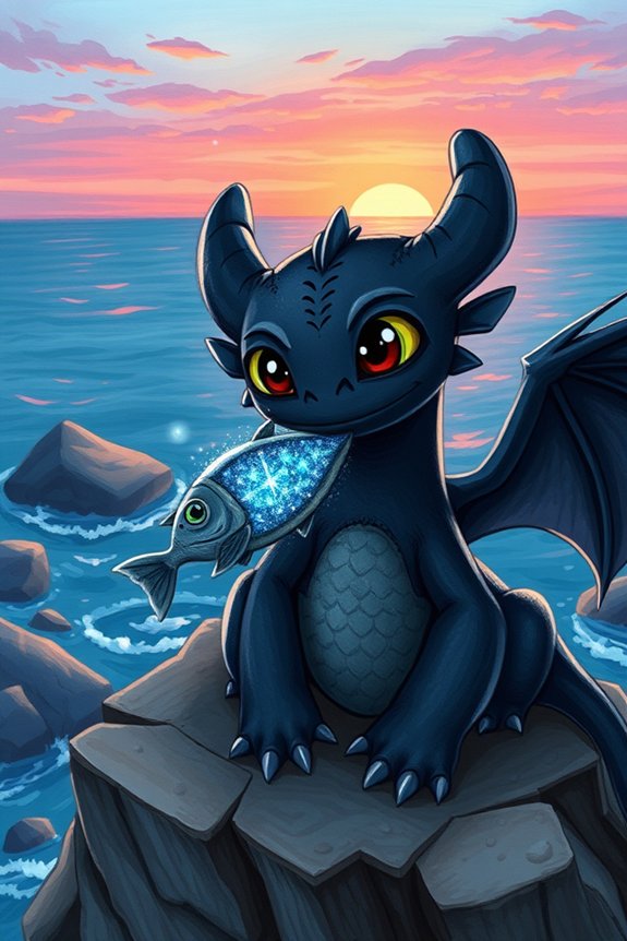 toothless dragon with fish