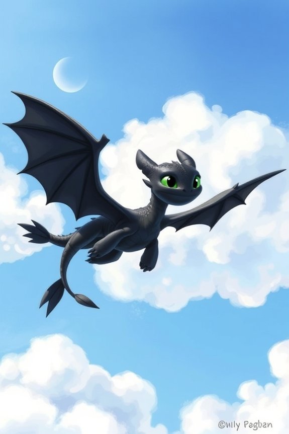 toothless soaring through clouds
