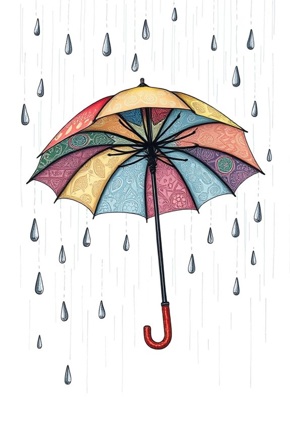 umbrella drawing with raindrops