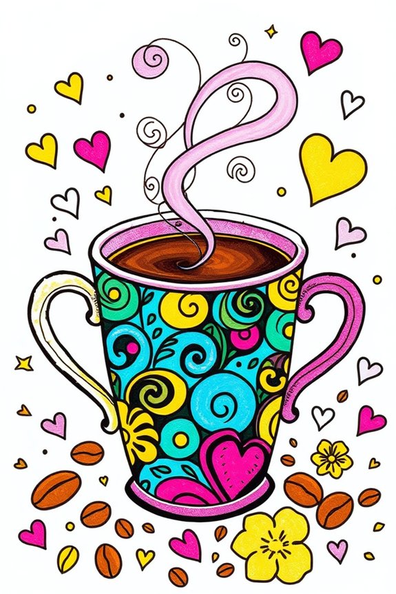vibrant coffee cup artwork