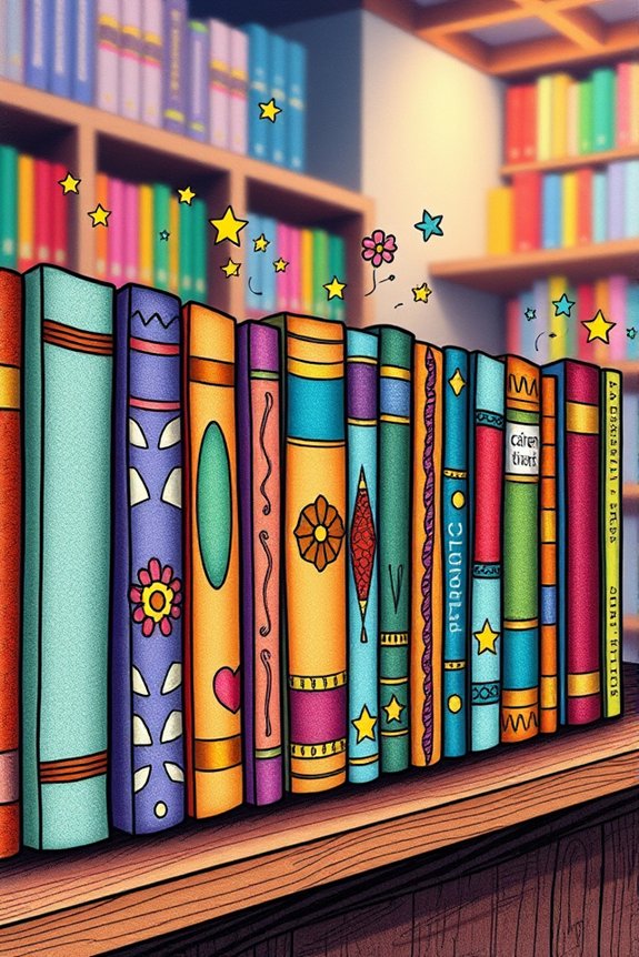 vibrant colorful book spines