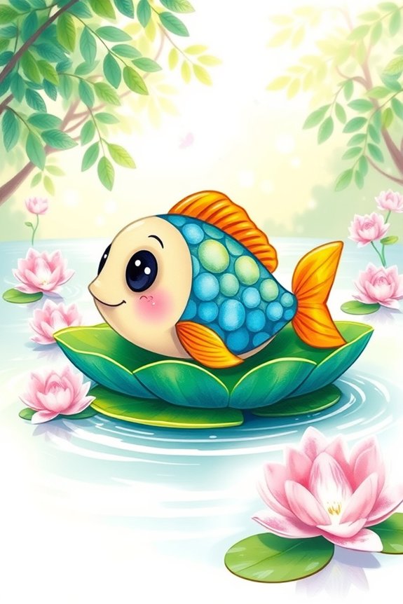 vibrant fish on lily pad