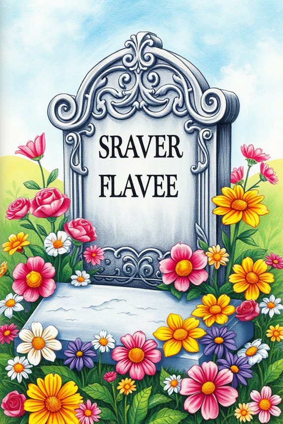 vibrant floral tombstone art