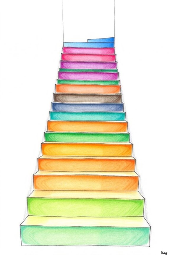 vibrant gradient staircase drawing