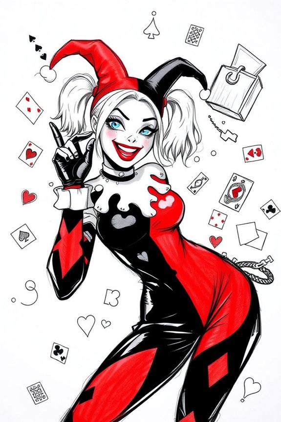 vibrant harley quinn sketch